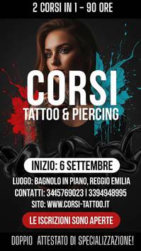 INIZIANO I CORSI DI TATUAGGI E PIERCING!
<br>6. SETTEMBRE. 2025
<br>
<br>Preparati a trasformare la